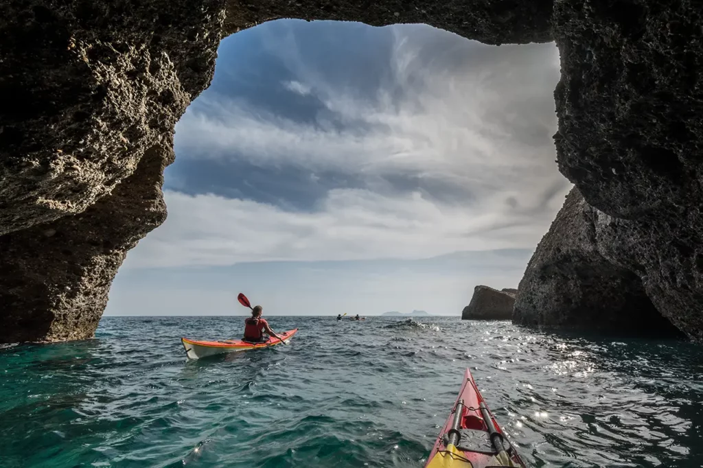 Sea kayaking caves